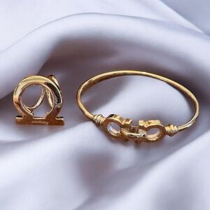 Salvatore Ferragamo Elegant Gold-tone Bracelet and Scarf Ring Set